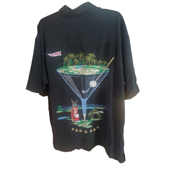 Mens LARGE Black Bamboo Cay hawaiian embroidered shirt 19th HOLE PAR & BAR NEW - Picture 3 of 6